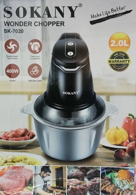 Sokany ChefMax Pro (SK-7020) – Procesador y Picador Multifuncional de Acero Inoxidable (2L - 400W).